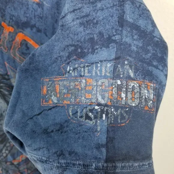 Affliction American Customs Warpath Blue Distressed Skull Graphic T-Shirt Sz XL - Picture 6 of 13